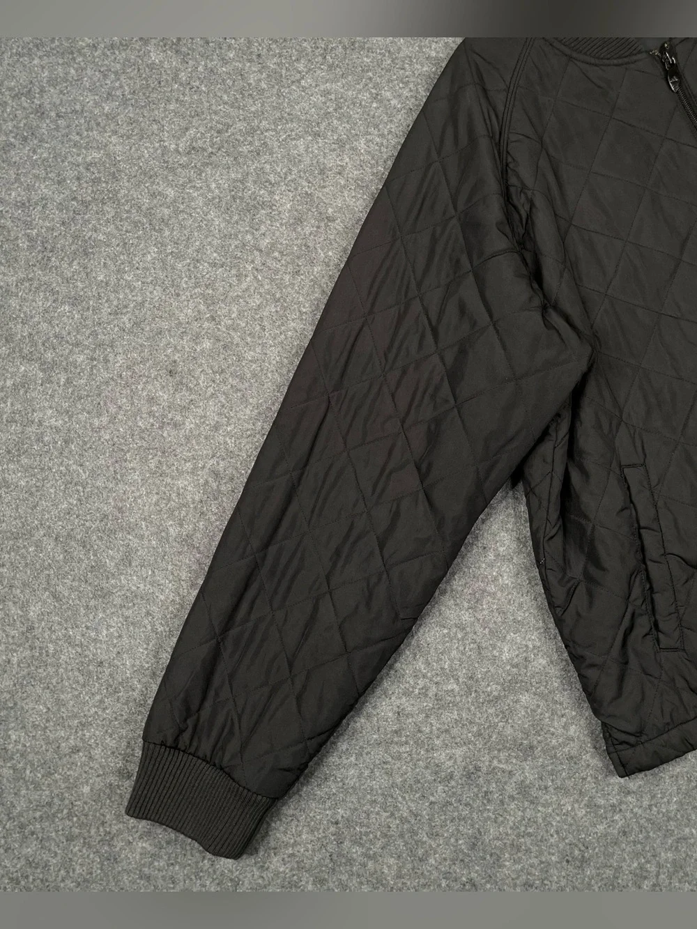 Adidas Quilted Bomber Jacket Mens Large Black Tricot Logo 3 Stripes Full Zip